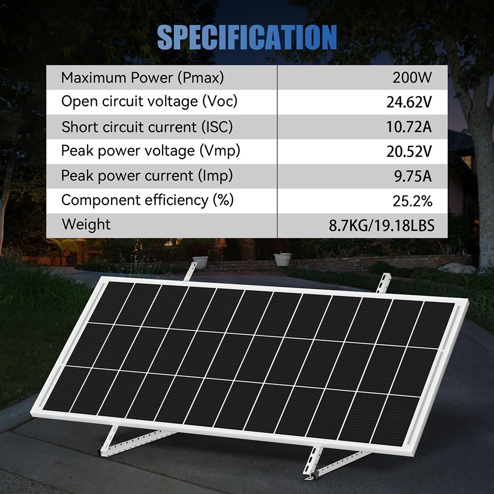 RVPOZWER 200W/400W/800W Rigid Solar Panels 18BB N-Type Mono Cells High Efficiency PV Power for Home RV Charge Outdoor Off-Grid