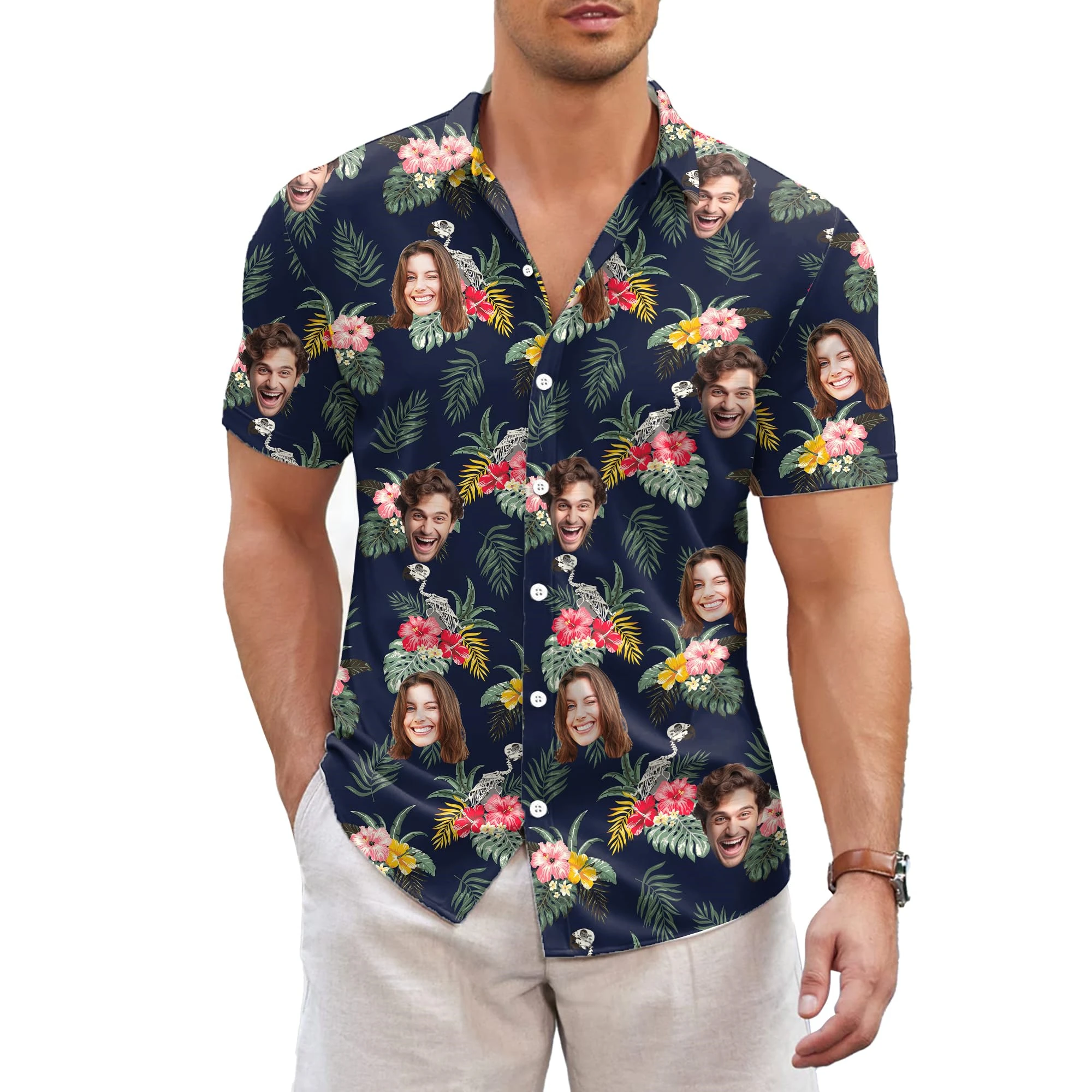 

Personalized Hawaiian Shirt with Face Photo Custom Funny Hawaiian Button Down T-Shirt Customized Gifts for Men Women