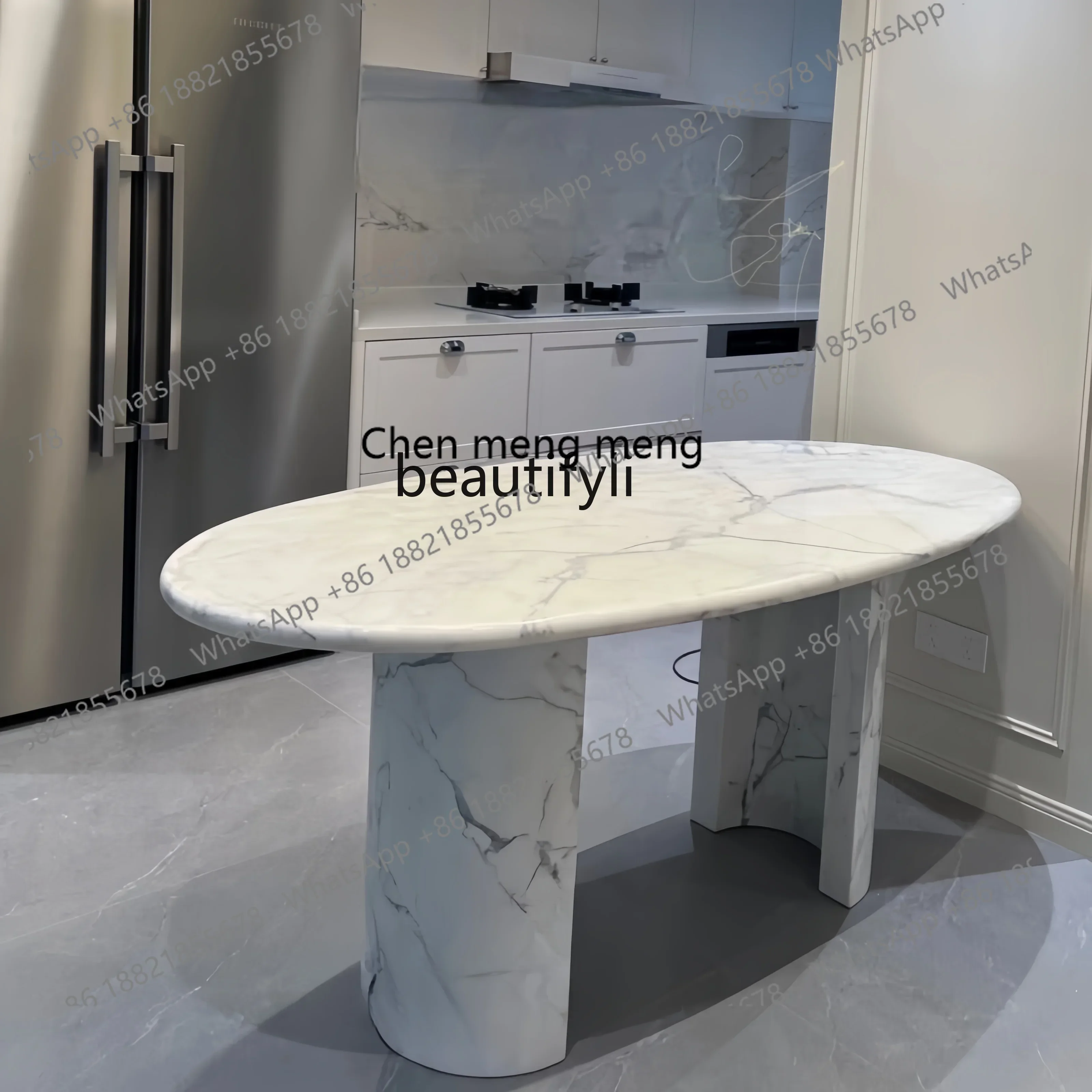 M178 French marble large white dining table cream style retro simple Nordic oval dining table