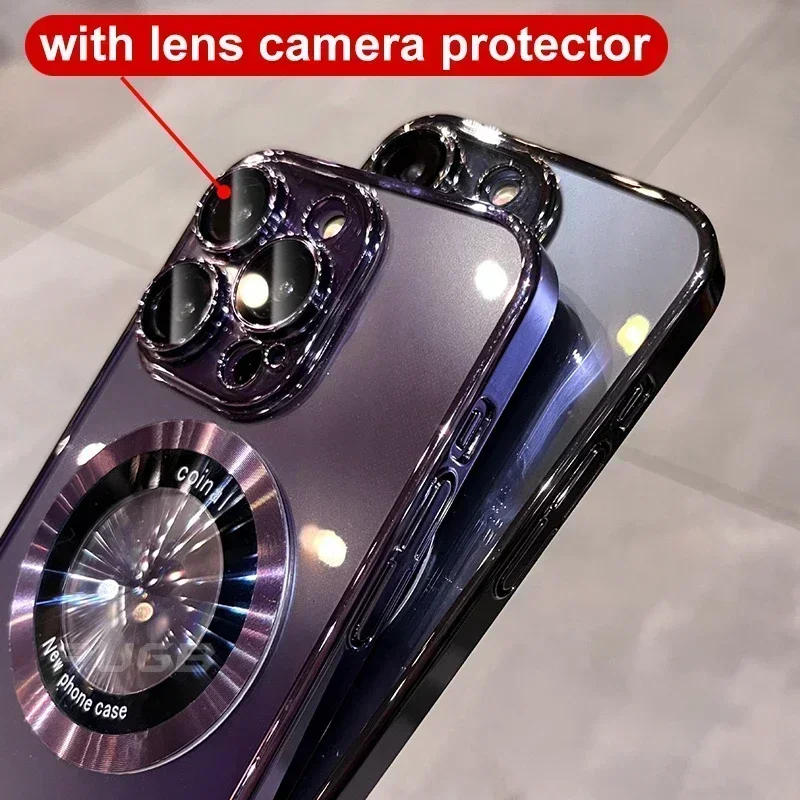 Caixa magnética magsafe para o iphone da maçã, carga sem fio, tampa transparente do telefone, chapeamento luxuoso, 15, 14 mais, 13, 12, 11 pro max