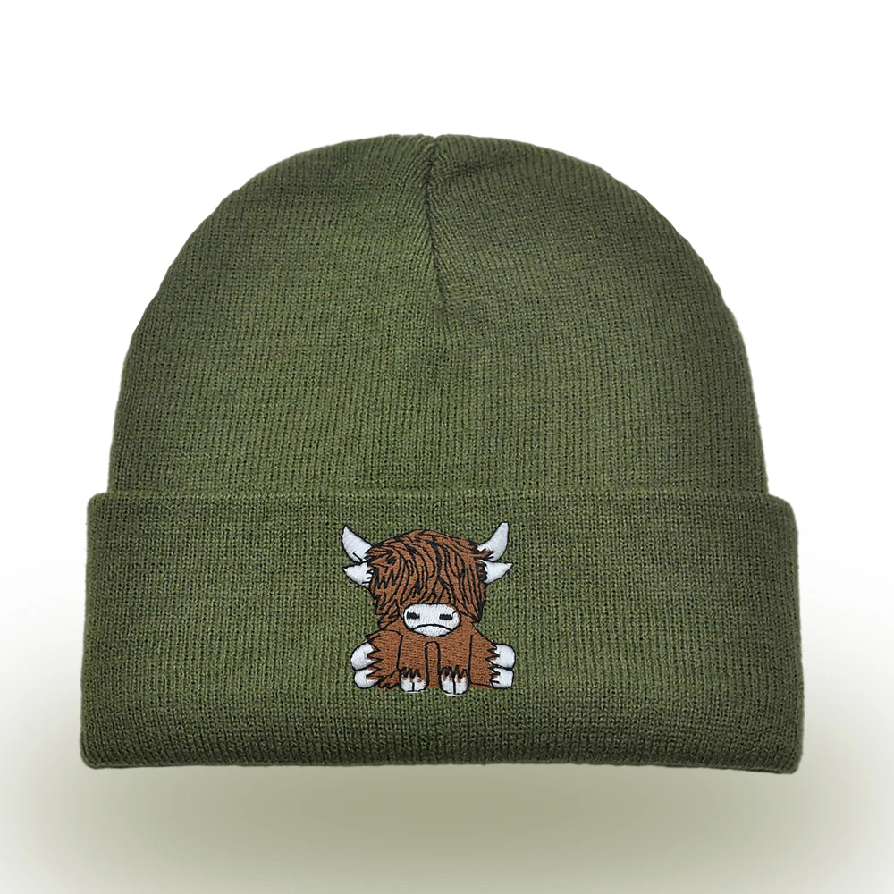 Scottish Highland Cow Beanie Embroidered Cute Scotch Cow Knitted Hat Autumn Winter Warm Hip Hop Hat Unisex Ski Hat