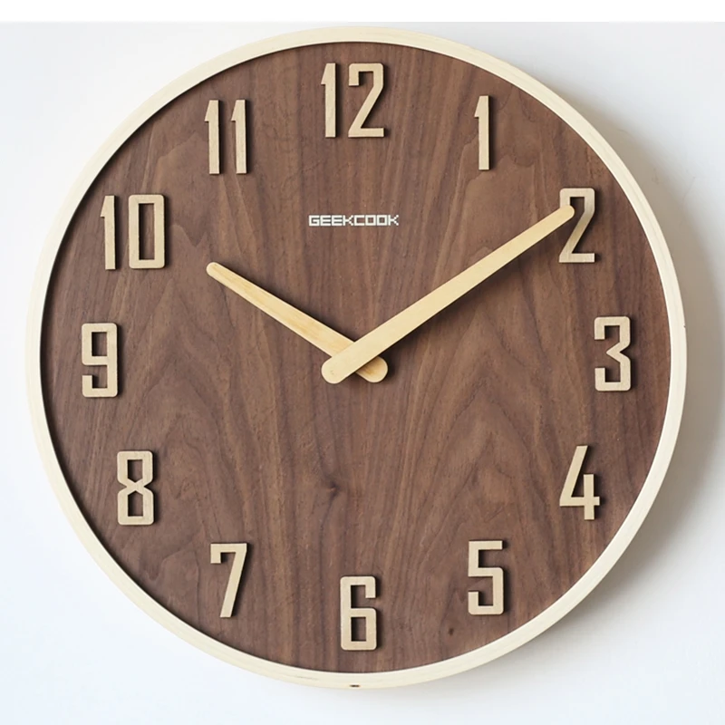 Nordic Decorative Wallclock Modern Minimalist Living Room Study Office Woodensilentquartz Clockzround Home Decorationaccessories