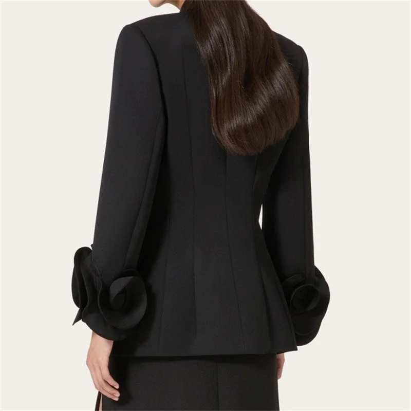 Women\'s jacket 2024 autumn New outerwears 3D flower decoration Women\'s coat Cotton long sleeved Top Double breasted slim blazer