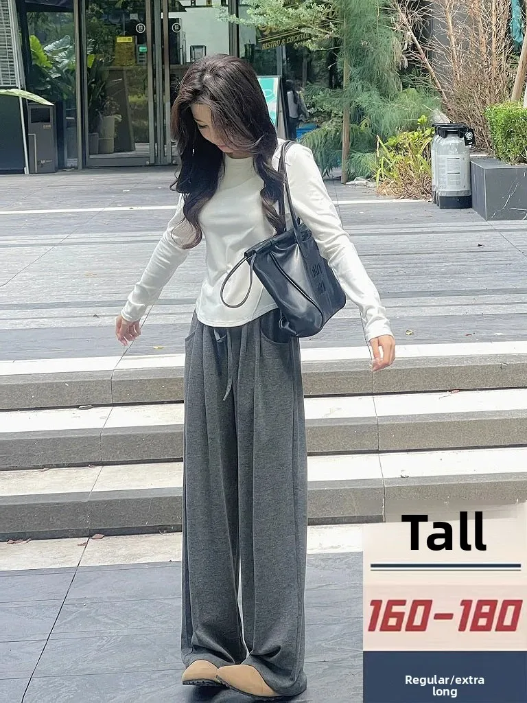

High Waist Wide Leg Pants Women's Thiened Winter Casual Trousers Long Version Deep Color Rice Noodle Pants Commute Sle