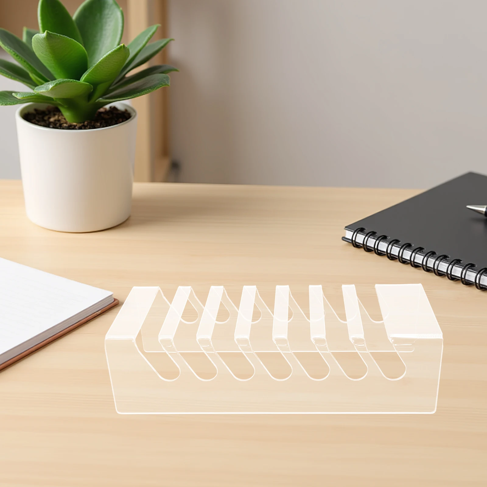 Kotak Penyimpanan Ponsel Akrilik 7 Grid, Tempat Ponsel Meja untuk Kelas, Kantor, Organizer, Rak Display, Transparan