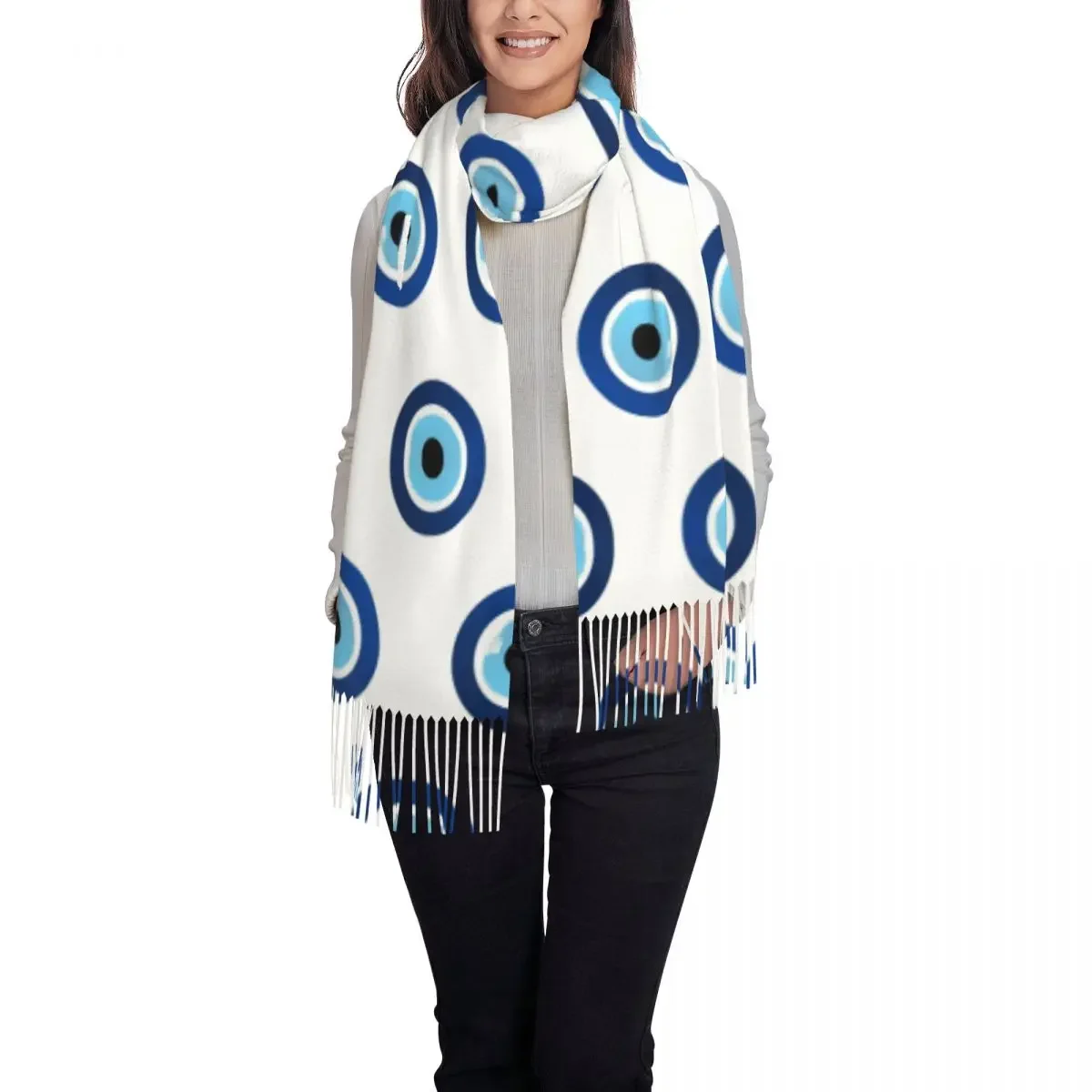 Custom Printed Greek Evil Eye Hamsa Scarf Women Men Winter Fall Warm Scarves Nazar Amulet Boho Charm Shawl Wrap