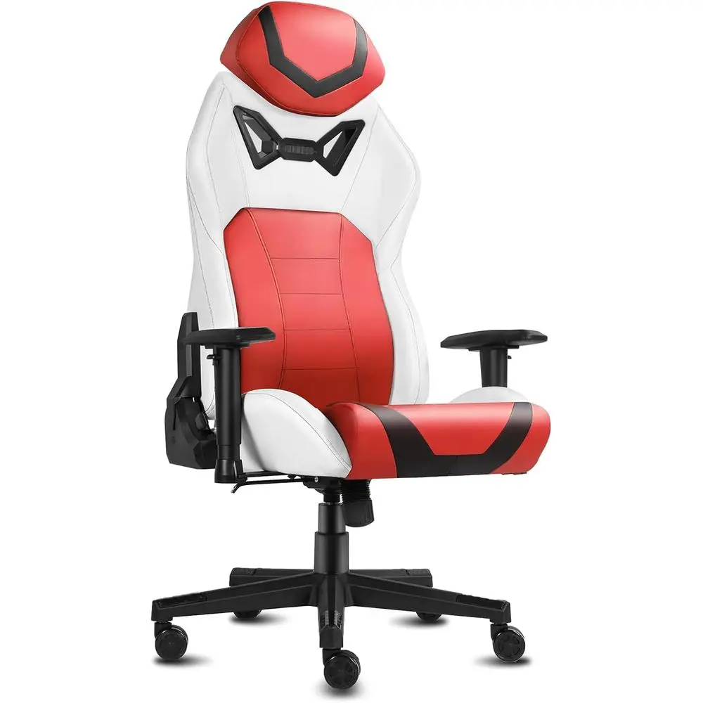 Ergonomic High-Density Foam Swivel Chair for Big and Tall Gamers, Comfortable Office Seat, Red and White