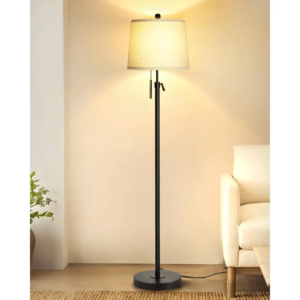 

Modern Floor Lamp with Adjustable Height Standing Lamp, Dimmable Floor Lamp in Bedroom Office, Beige Linen Shade, LED Bulb