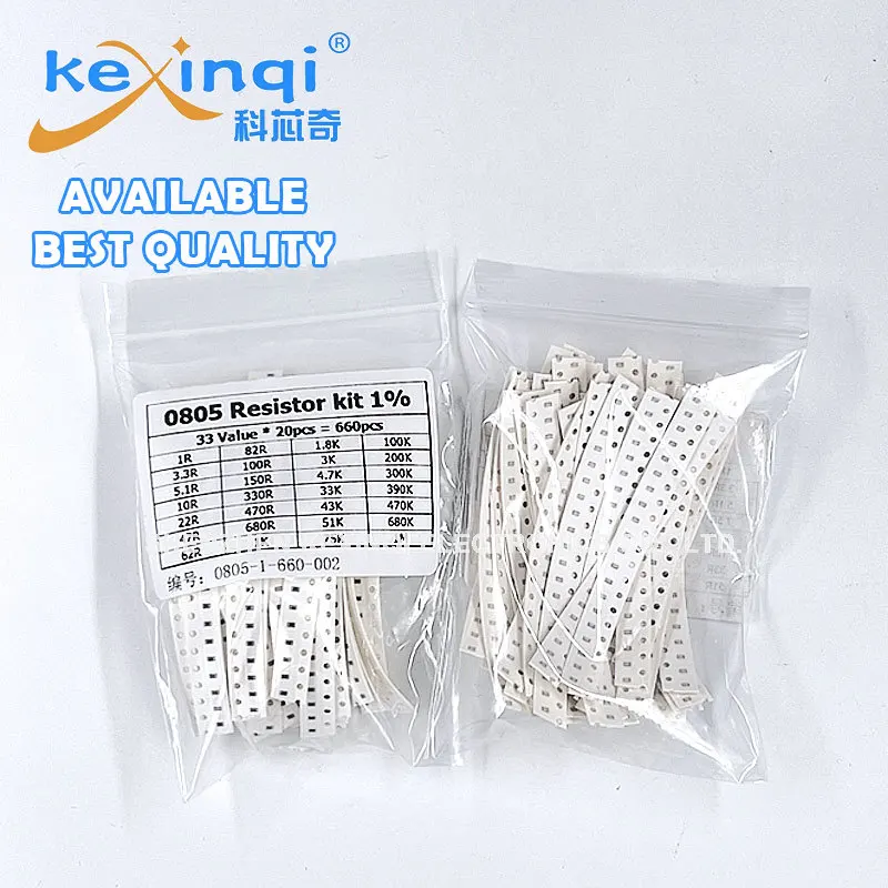 660PCS Set of Resistors 0805 SMD Resistor Assorted Kit Diy 1% 1 Ohm-1M Ohm Sample Bag Resistance 33 Values X 20pcs 3.3 10 47 R K