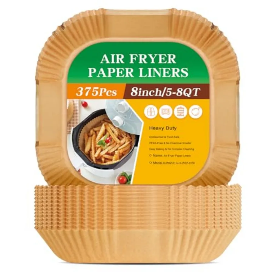 

375Pcs Air Fryer Pr Liners, 8" Square Air Fryer Liners Disable, eavy-Duty Parcment Pr 5-8 qt Airfryer, Non-Stick and Non-Leak