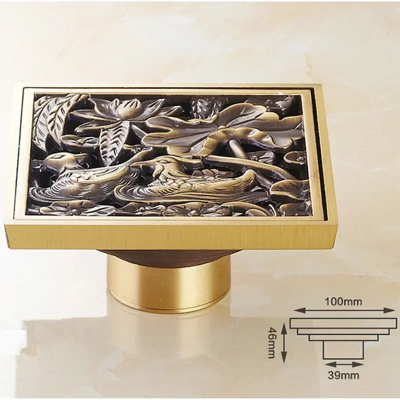 

Euro Floor Drains 10cm Antique Brass Shower Floor Drain Bathroom Deodorant Euro Square Floor Drain Strainer Cover Grate Waste