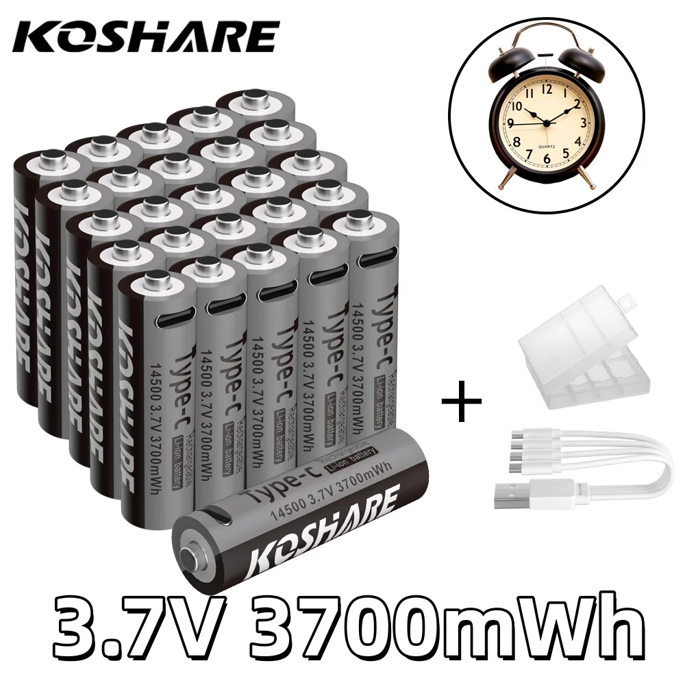 

KOSHARE 3.7V 3700mWh Li-ion Rechargeable Batteries 3700mWh Lithium Battery For Clocks Mice Computers +Type-C Cable Storage Box