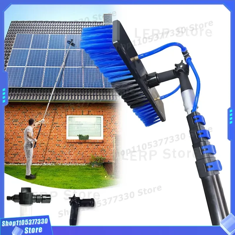 Adjustable Solar Panel Cleaning Brush Kit with Feed Rod for Outdoor Window Roof Glass Washing Device Long Handle Extension