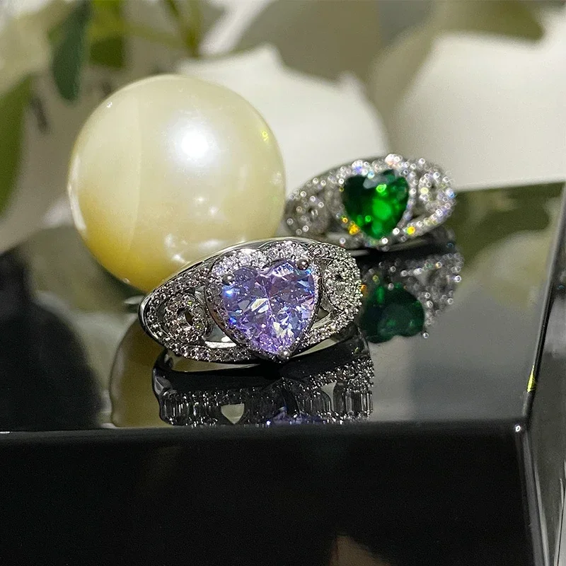 

MDLFES Mo!ssan Diamond Style Natural Emerald Gemstone Heart Ring Women Antique Feeling Plated 18K Gold