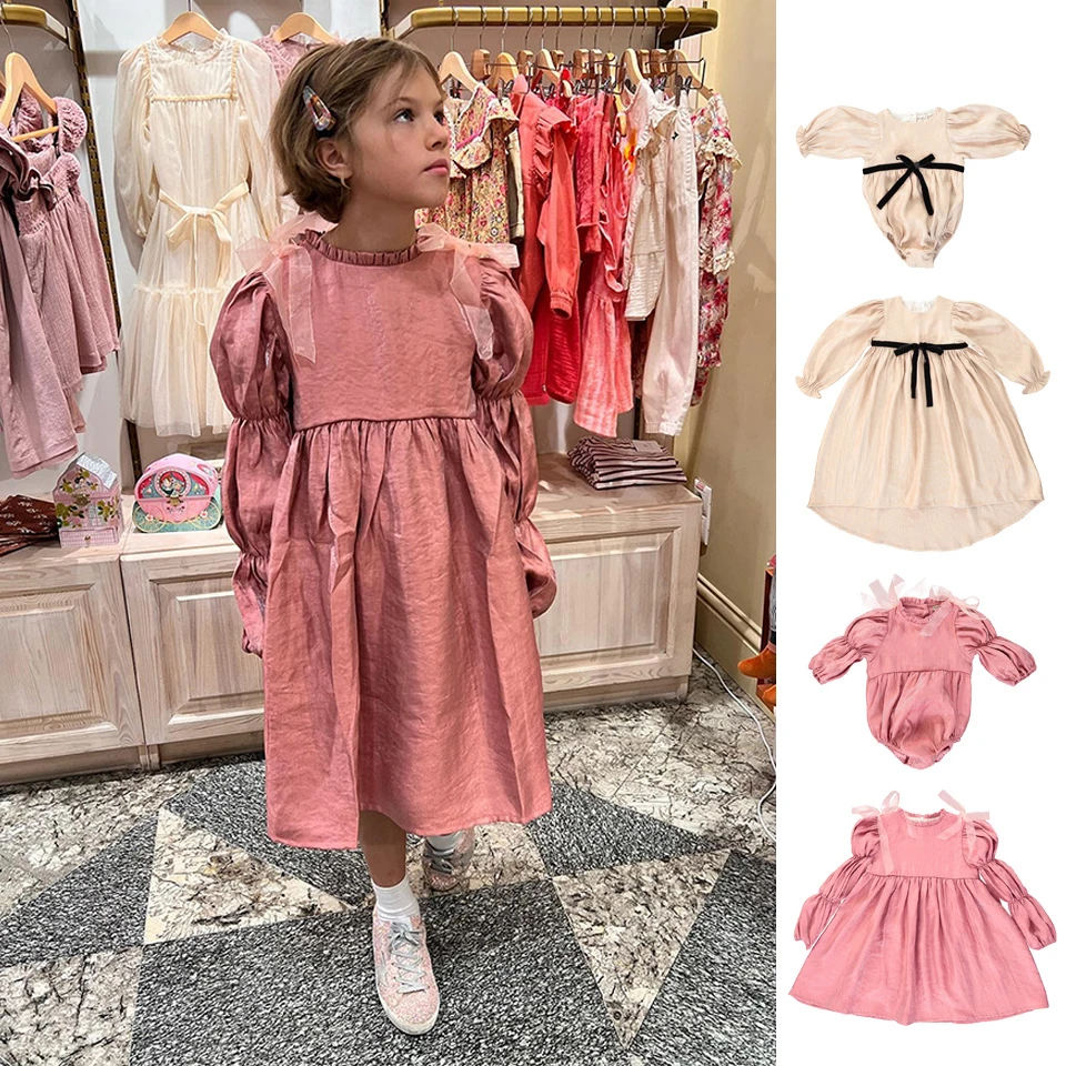 

Bebe Brand Baby Girl Toddler Dress 2023 Spring Long Sleeve Vintage Rompers Wedding Christmas Outfits Cute Kids Clothes