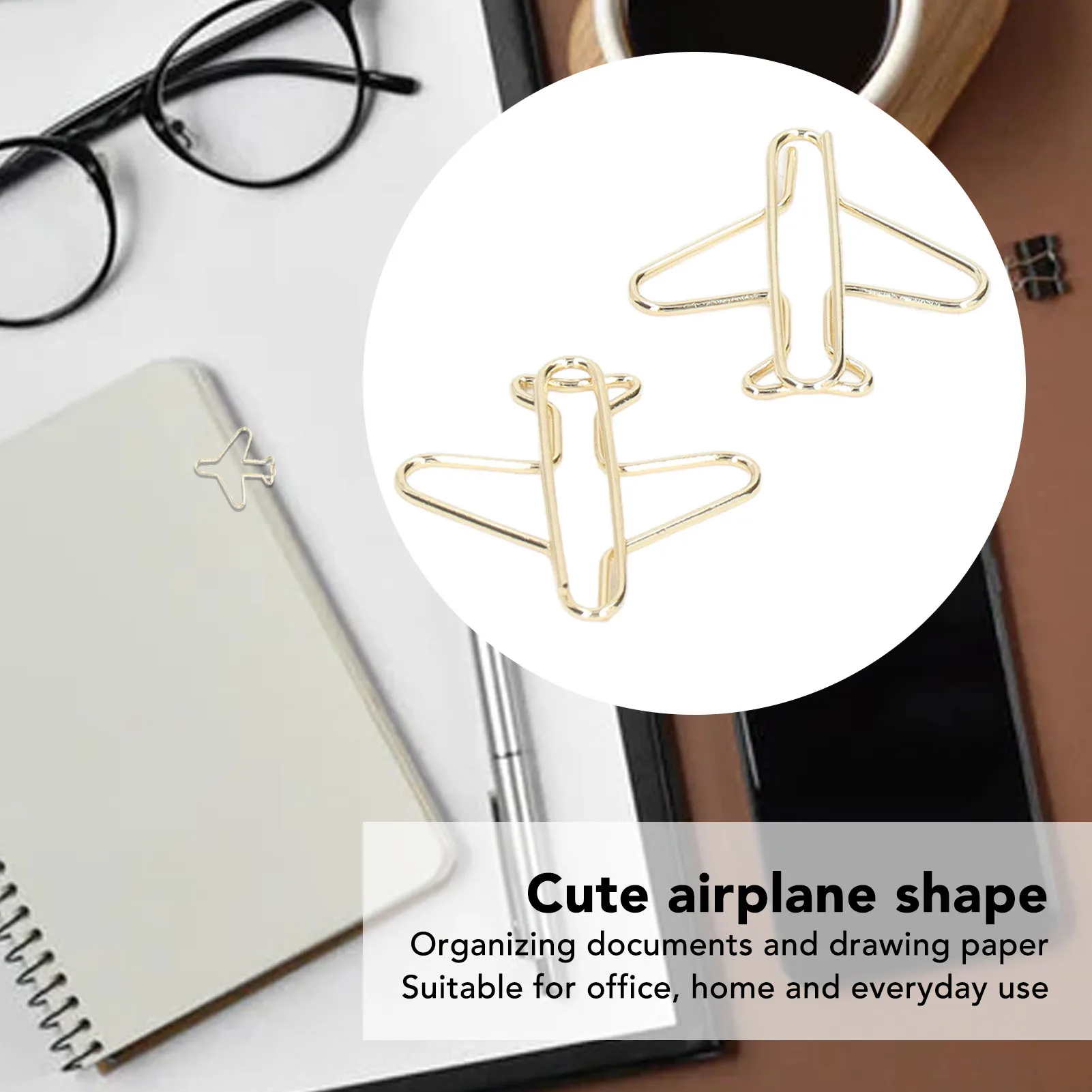 100pcs Paper Clips Portable Anti Rust Electroplating Gold Cute Airplane Shaped Metal Paper Clip for Office Home Paper,Clips