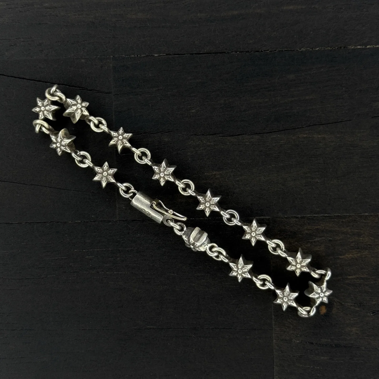 Korean Style Hip-Hop 925 Sterling Silver Six-Pointed Star Bracelet for Men and Women, Trendy Retro Simple Punk Style Jewelry