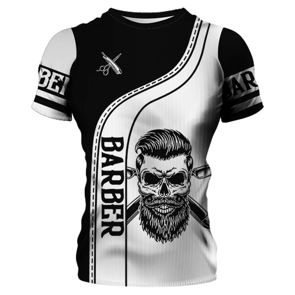 

Summer T-Shirt Men Shirt 3D Barber Custom Clothing O Neck Oversized Casual Short Sleeve Top Cool Punk Streetwear For Male Tees