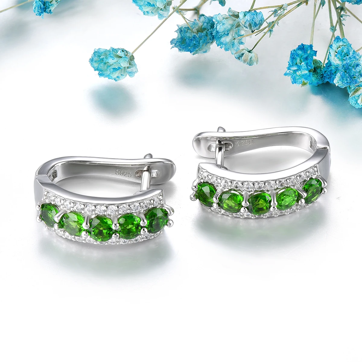 Natural Green Diopside Solid Sterling Silver Clip Earrings 1.5 Carats Genuine Gemstone Women Classic Birthday Anniversary Gifts image 4