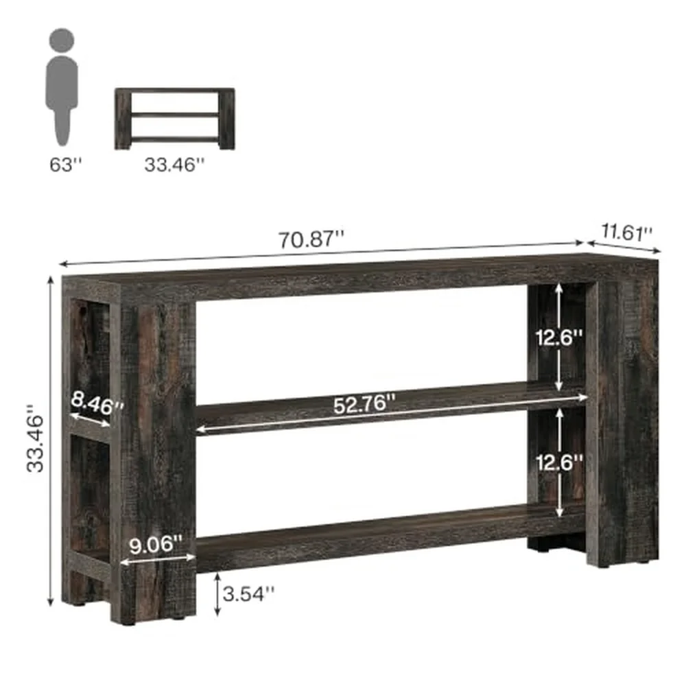 70.9 Inch Extra Long Console Table with Storage Narrow Wooden Sofa Table Behind The Couch Farmhouse 3 Tier Entry Foyer