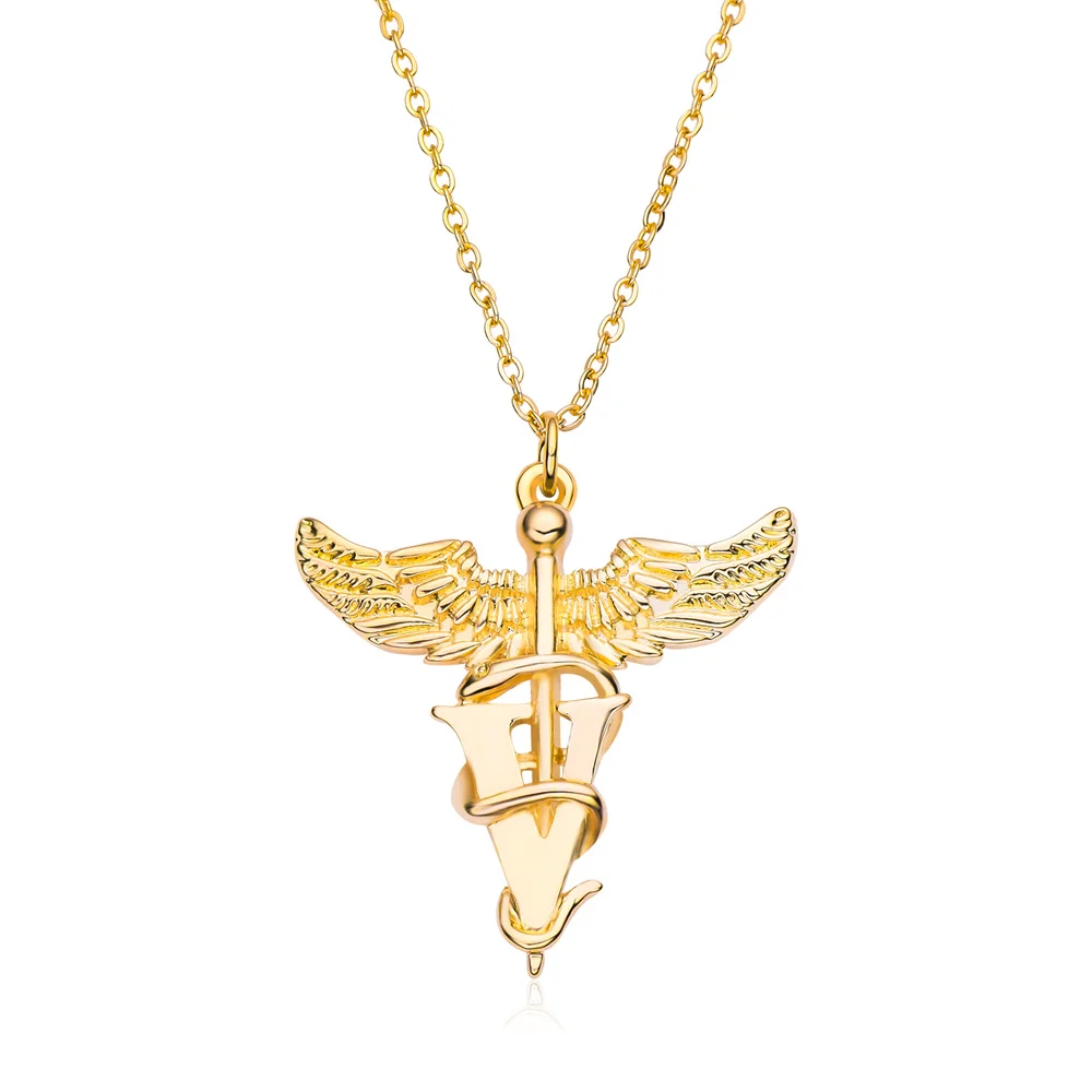 Harong Medical Veterinary Necklace Classic Medical Staff Angel Wings Caduceus Pendant for Medical Students Jewelry Accessories