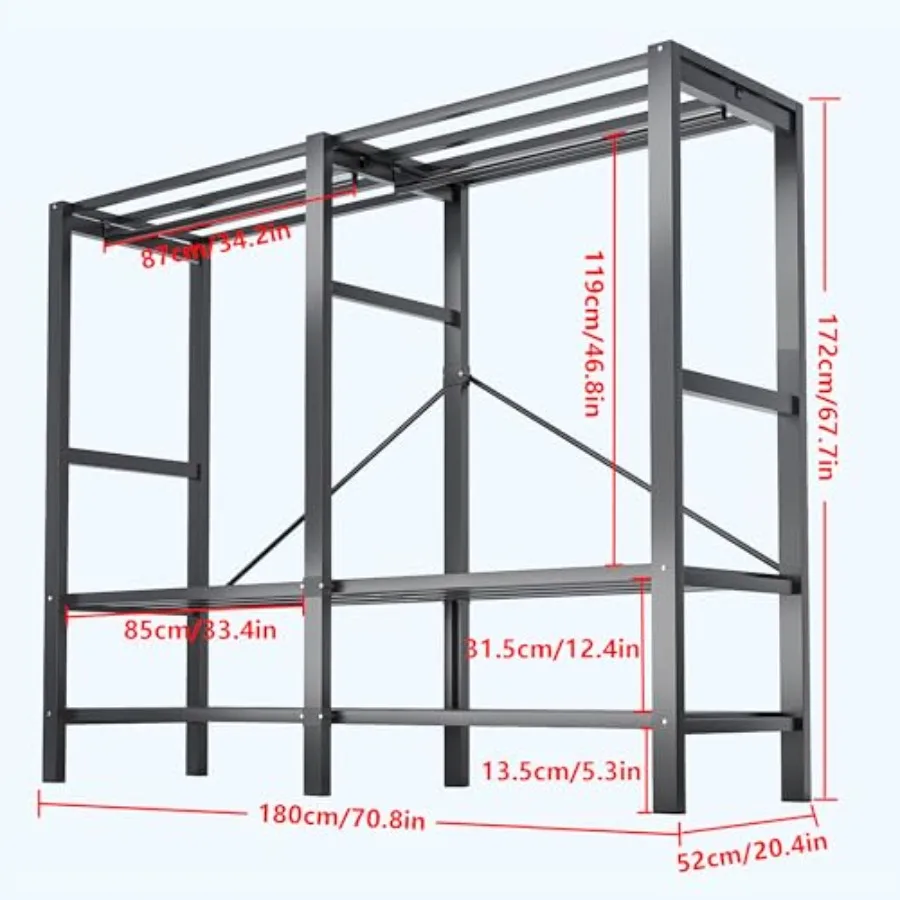 رف الملابس، رف الملابس عالي التحمل، منظم خزانة الملابس المحمول القائم بذاته من الفولاذ لتعليق الملابس مع 2 #3