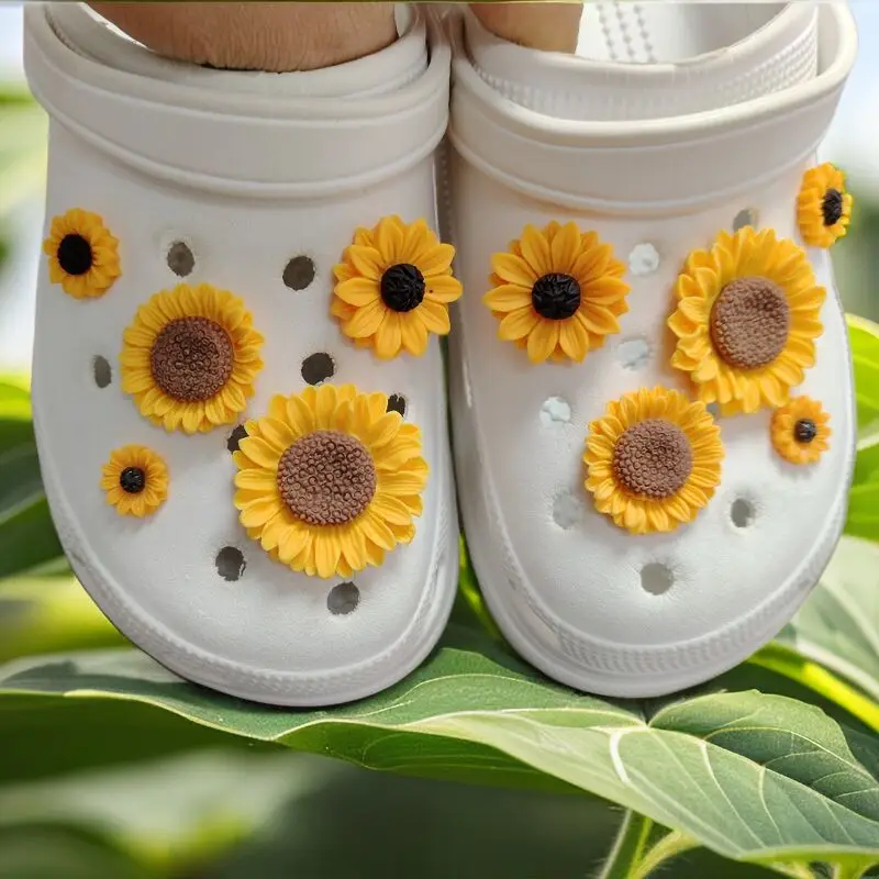 10Pcs Sunflower Designer Shoes Charms Set Fit Girl Decorations For Hole Shoes Ornaments Women Accessories Pins Wholesale