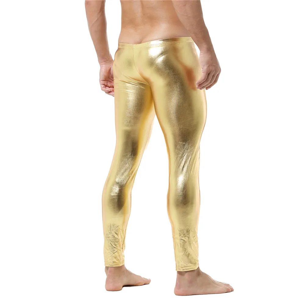 Men's Tight Pants Faux Leather Men Leggings Gold/Black/Silver Slim Casual Pants Club Dance Skinny Long Trousers Male Clubwear