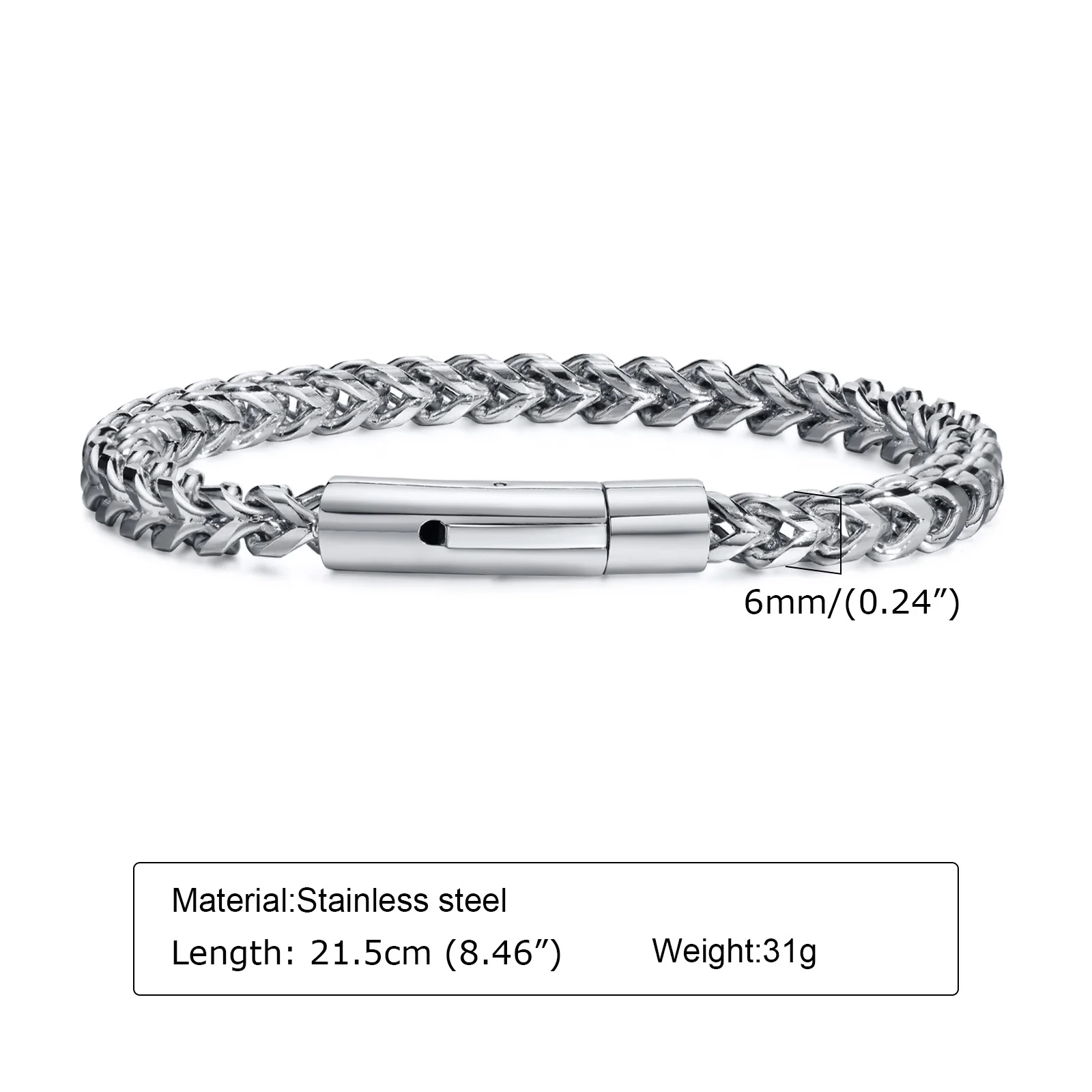 Vnox 6MM Stainless Steel Wheat Curb Link Chain Bracelets for Men Male Wristband Jewelry