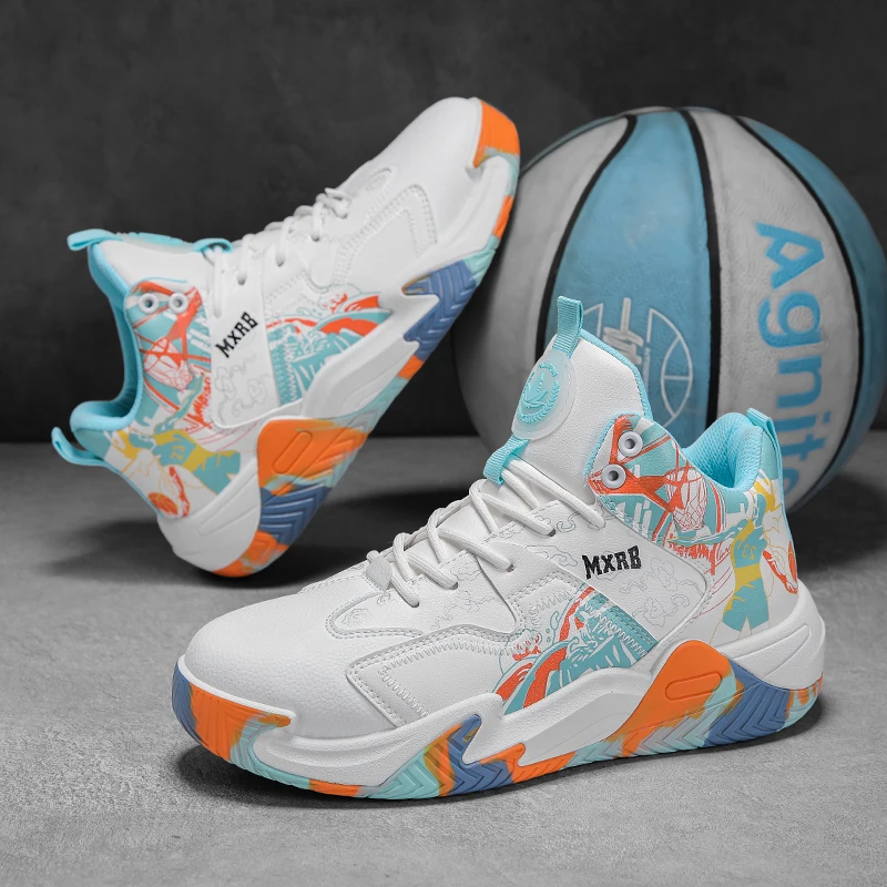 

High Top Men Basketball Shoes Designer Trendy Lace-up Comfortable Pu Leather Sport Shoes Anti-slip Outdoor Casual Men's Sneakers