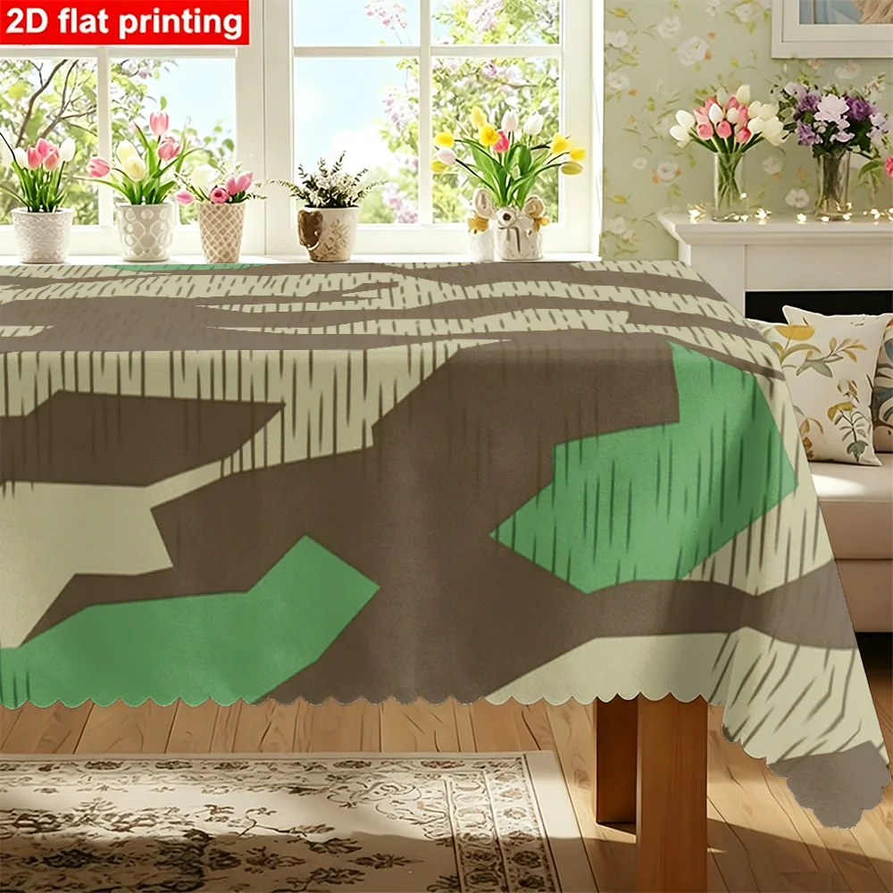 1PC Rectangular Tablecloth featuring a military-inspired camouflage pattern made of durable polyester fabric for themed parties,