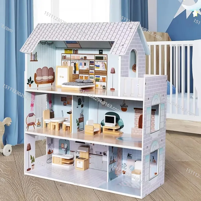 Wooden Three-story Villa Doll House Ins Nordic Simulation Big House Boys and Girls Birthday Gift House Toys