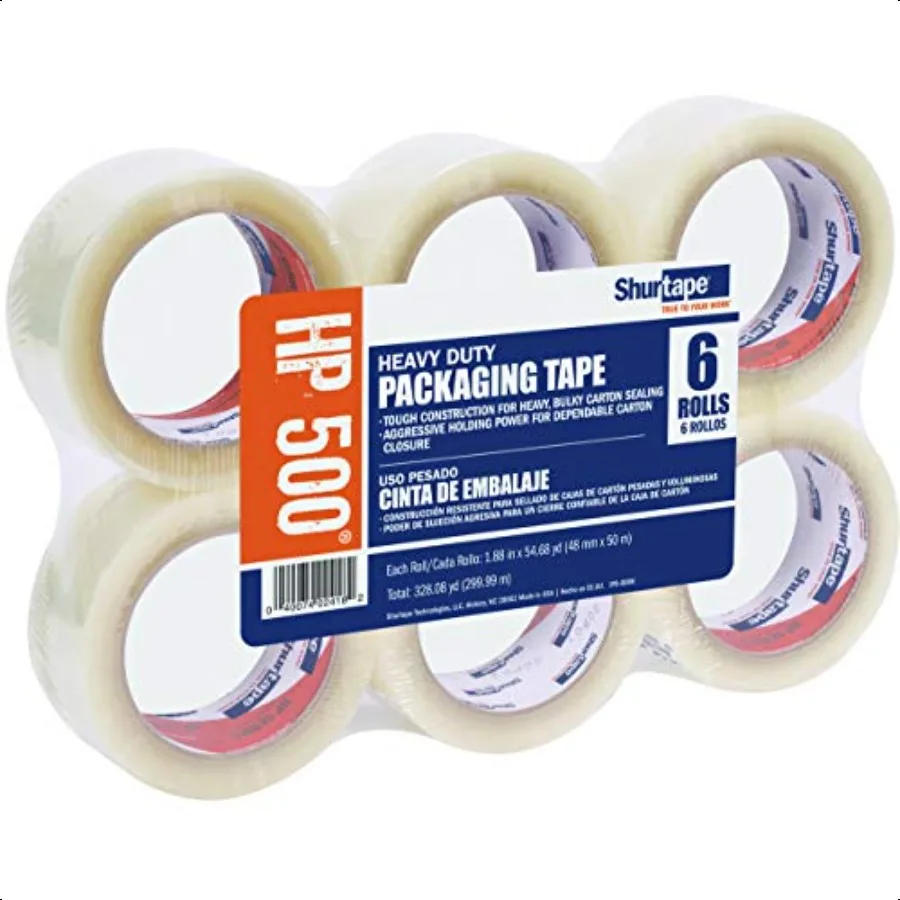 

HP500 Heavy Duty Grade Hot Melt Packing Tape Rolls 1.88 Inch by 54.6 Yards 6 Pack Clear