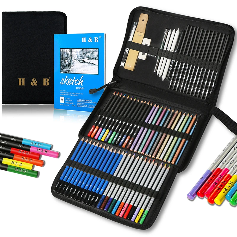 

72 Pcs Drawing Set Sketching Kit with Sketch Book, Art Pencils, Case, Watercolor, Graphite, Metallic, Charcoal Pencil for Art