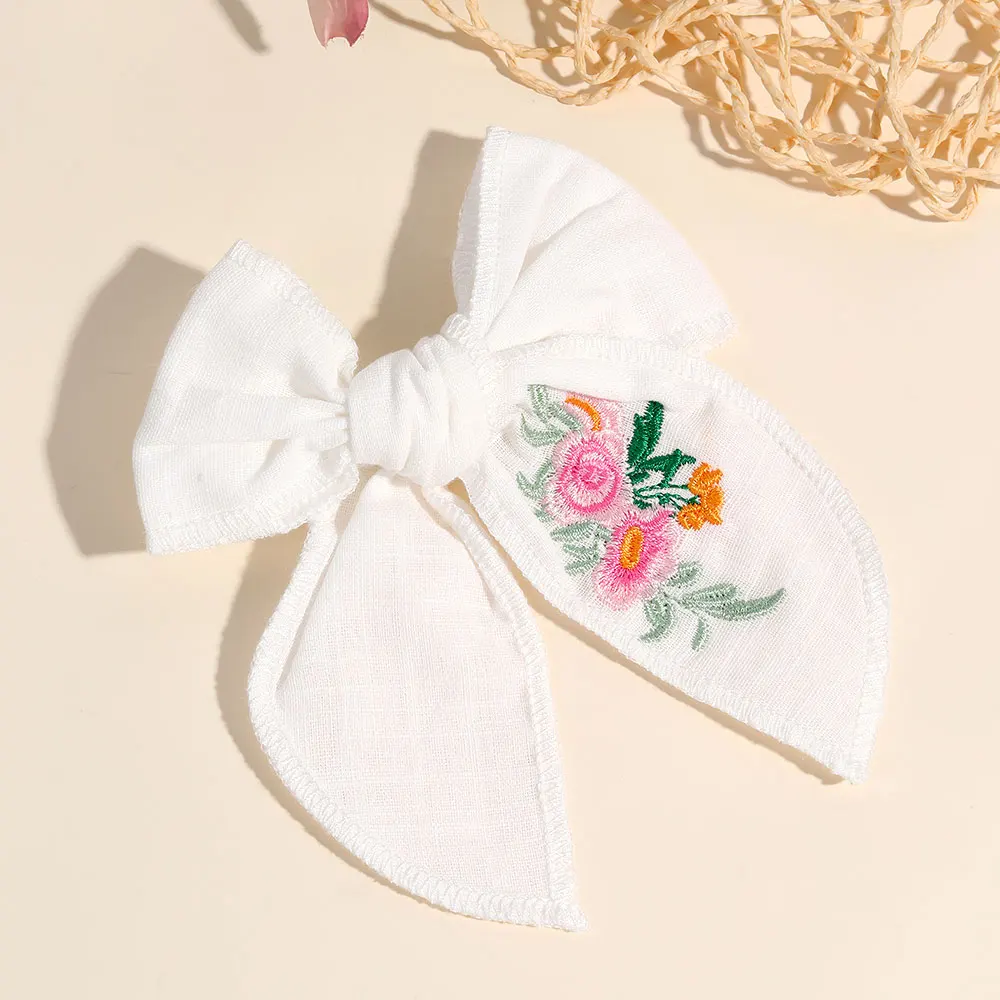 Fashion Embroidery Girls Bowknot Hair Clips Kids Flower Bow Hairclip Ribbon Barrettes Headwear Korean Hair Accessories