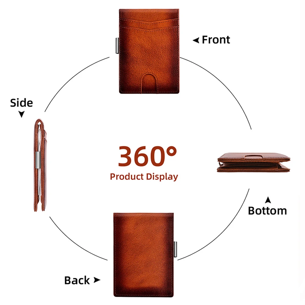 Genuine Leather RFID Card Holder Wallet Mini Slim Gentleman Dollar Money Clip