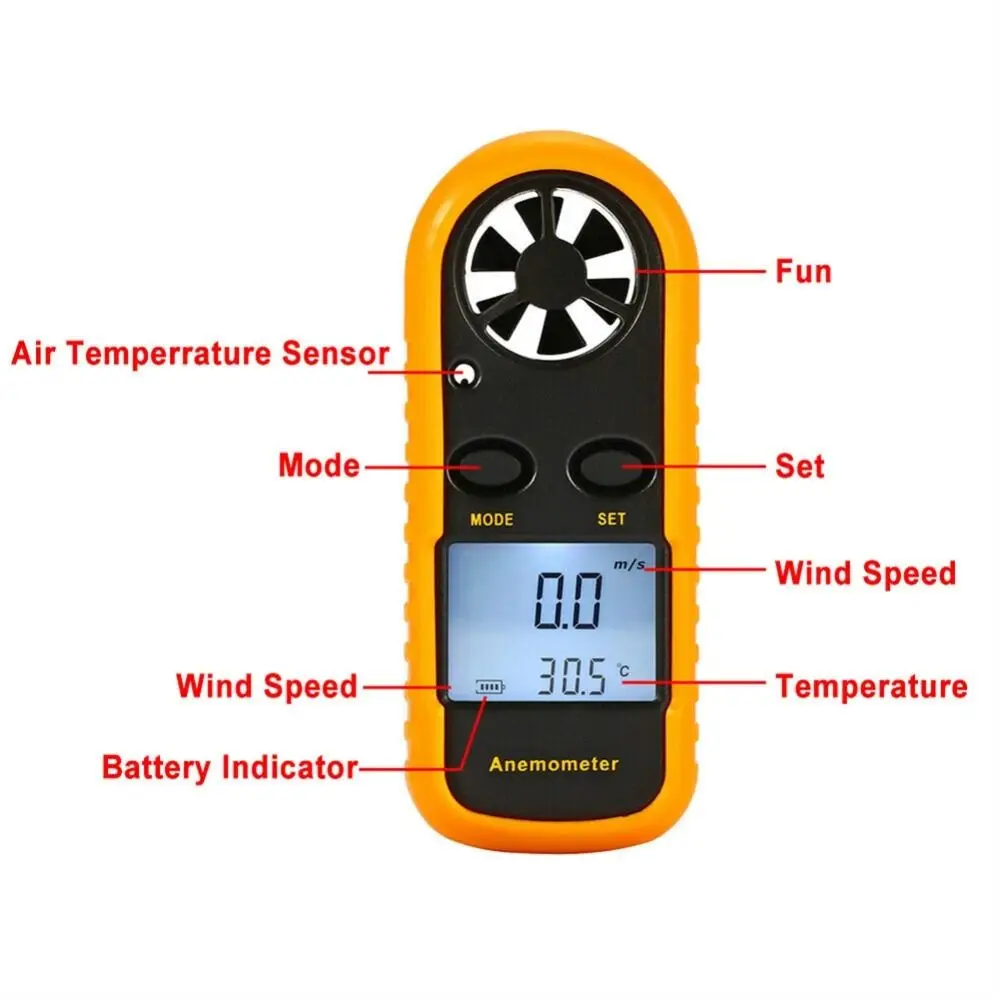 Mini Digital Anemometer LCD Display 0-30m/s Range Air Velocity Meter -10°C ~ 45°C Hand-held Wind Speed Gauge