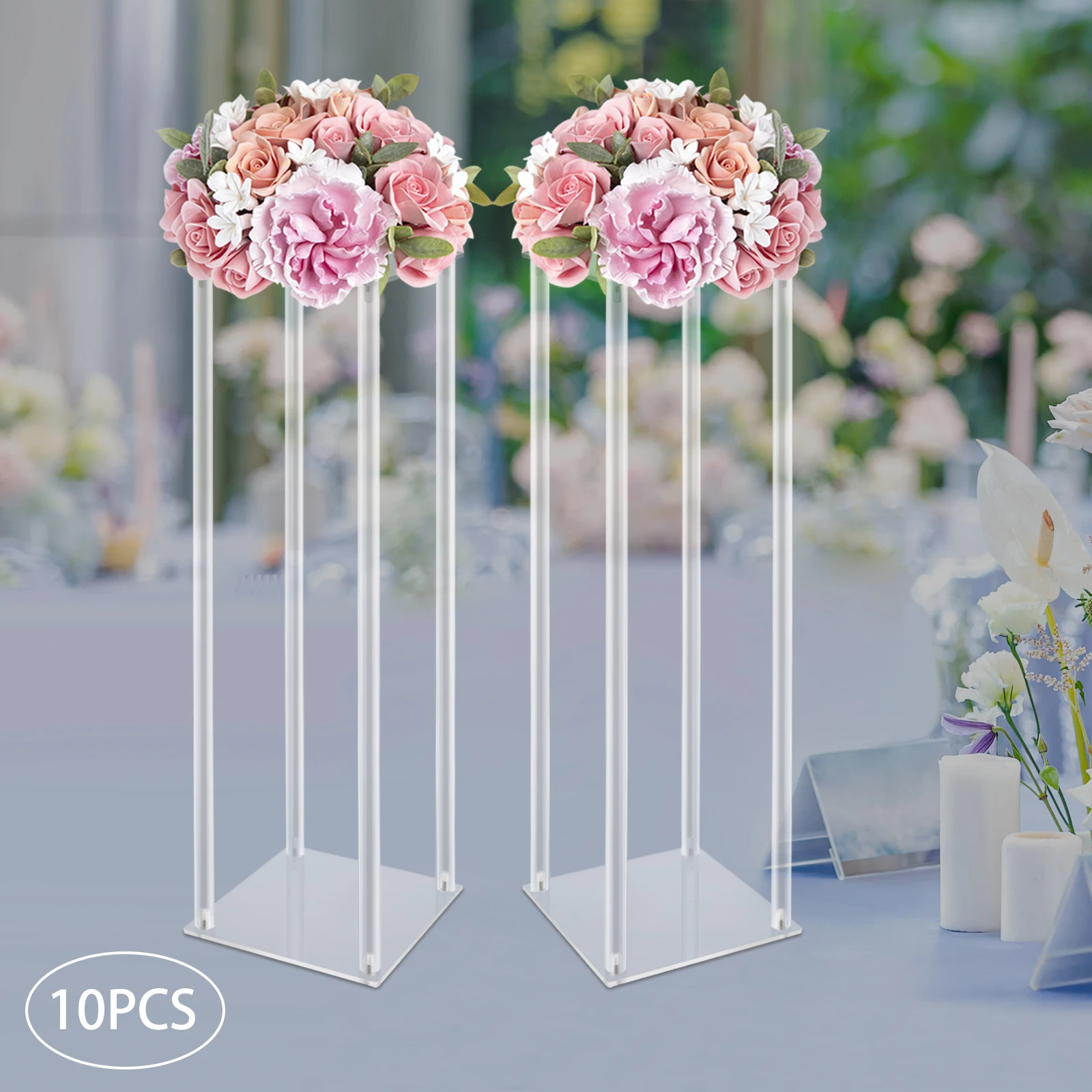 10 Pcs Tall Acrylic Vase Wedding Centrepieces Clear Flower Display Stand Column Geometric Floral Vase for Table Decorations