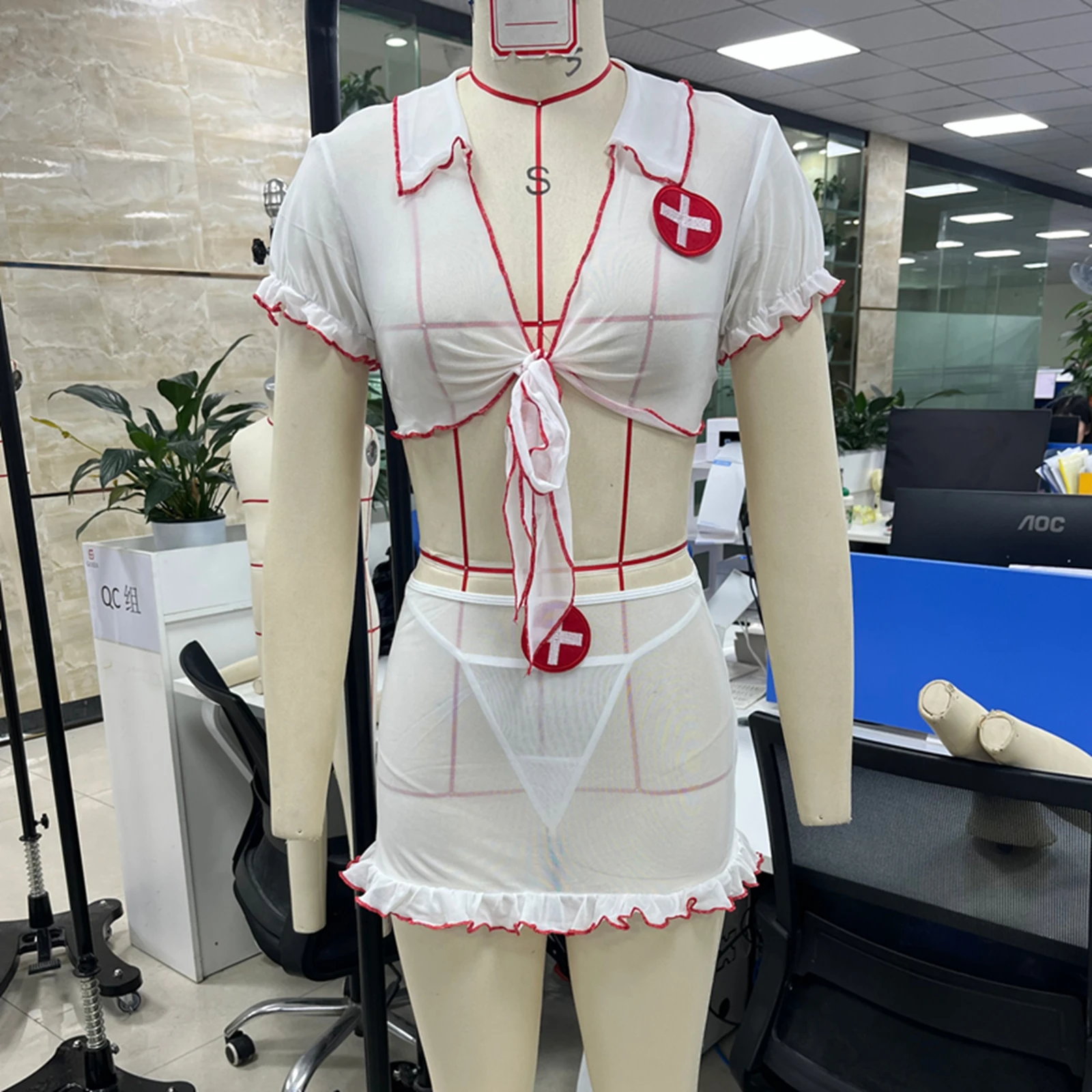 Women's Naughty Nurse Lingerie Sets Crop Tops With Skirt And Thong For Nightwear Homewear Cosplay Sleepwear