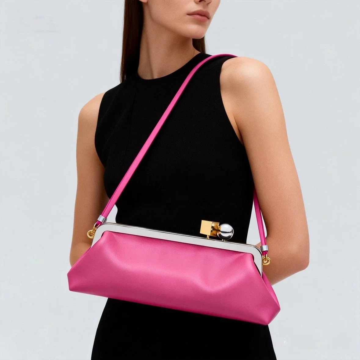 Fashion Long Clutch Bag for Women Luxury Designer Kiss Lock Women Shoulder Bags Elegant Party Purses Trend Underarm Bag 2026 image 4