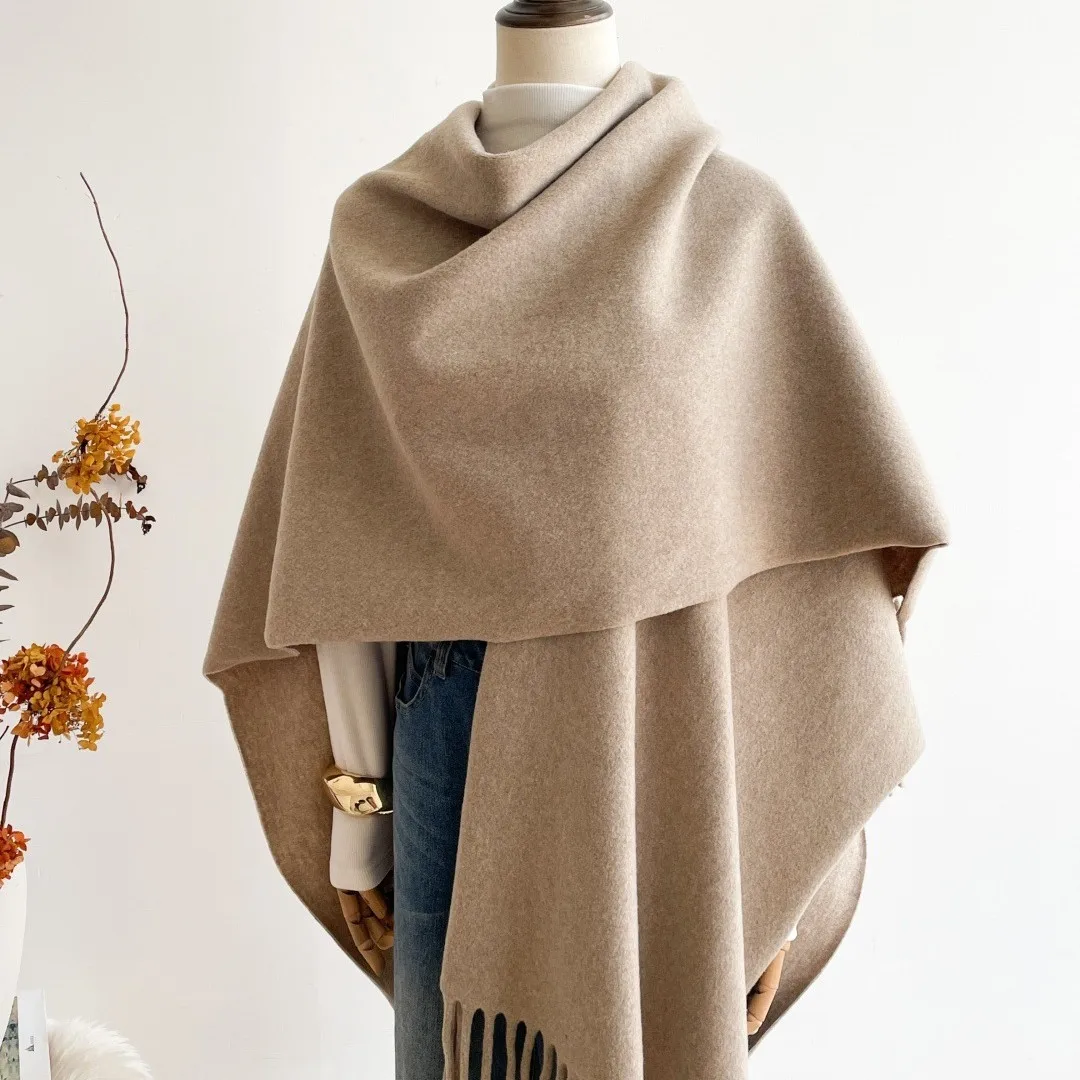 

High-end Solid color Thick Scarf Large Shawl Women's Cape Winter Warm Cashmere Feel Scarves Luxury Brand