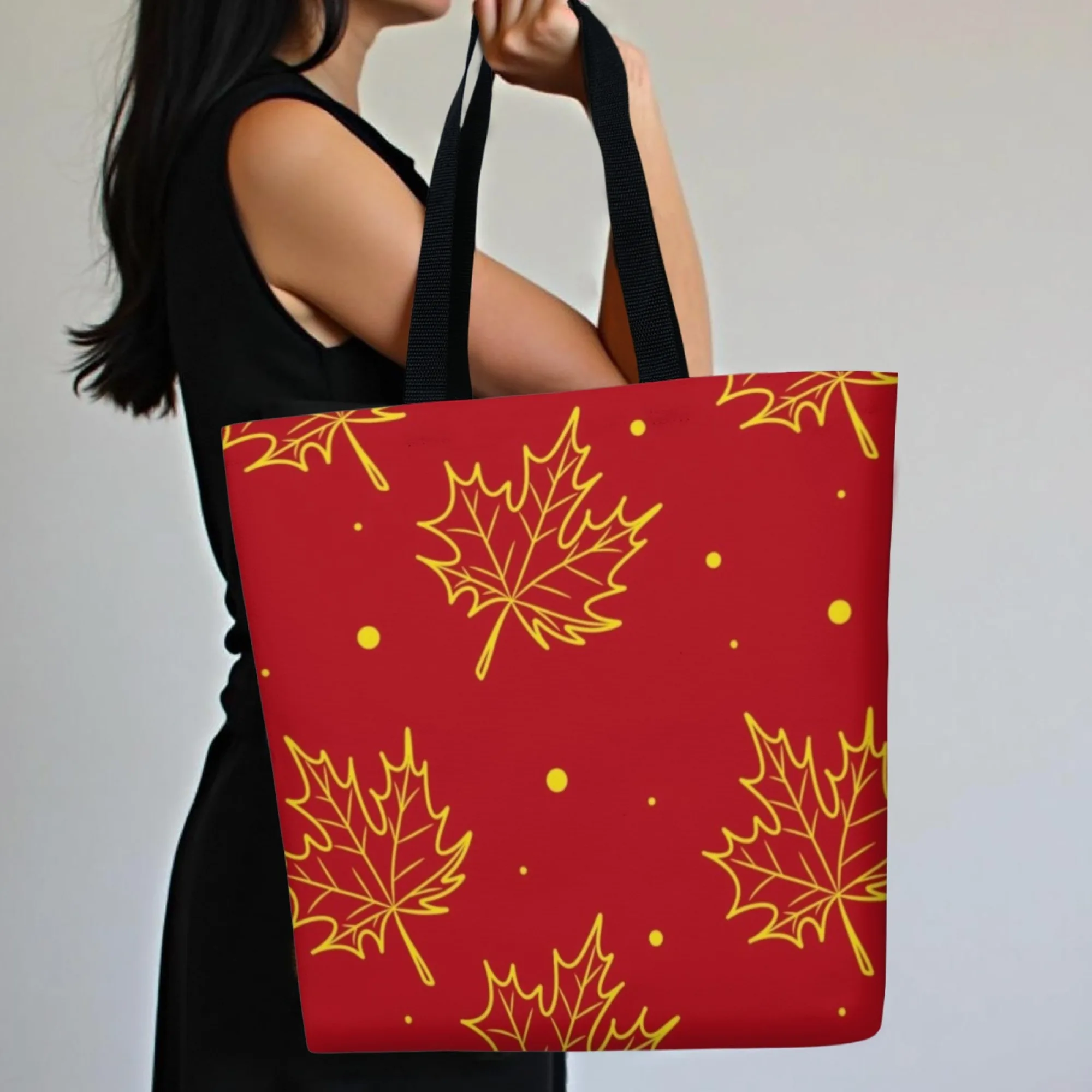 المرأة الحد الأدنى الخريف القيقب قماش حمل حقيبة الأحمر الذهبي ورقة حقيبة كتف قابلة لإعادة الاستخدام حقيبة تسوق نمط الشارع حقيبة يد دائمة