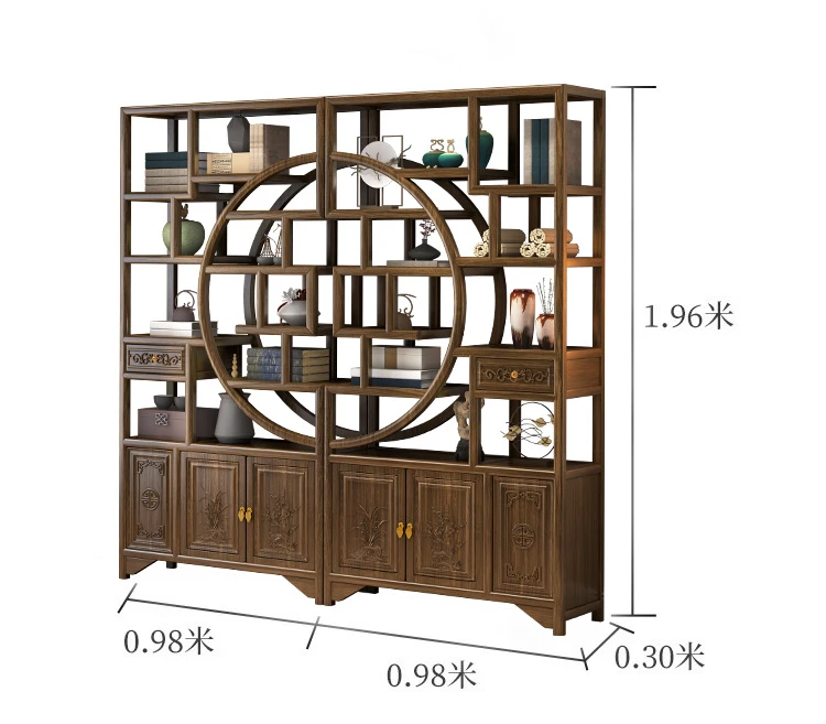 Chinese Duobao Pavilion Tea Shelf Elm Partition Ornament