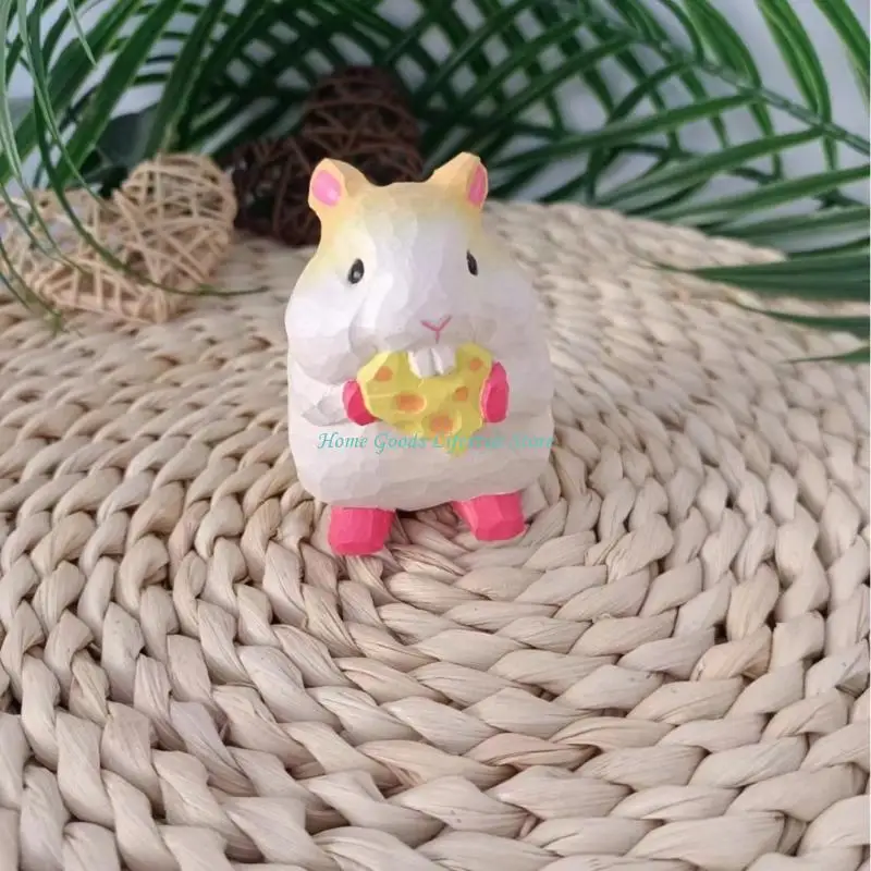 E74E Wooden Foodie Hamster Ornament for Living Room or Office Tabletop Shelf Decors
