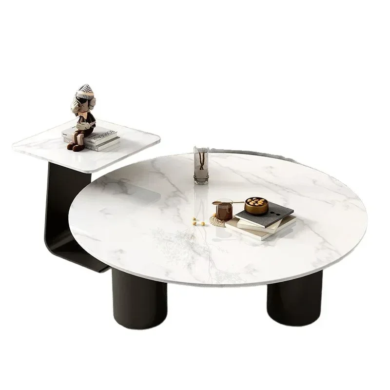 Bed and breakfast modern simple living room household light luxury round glass rock slab Italian small apartment coffee table