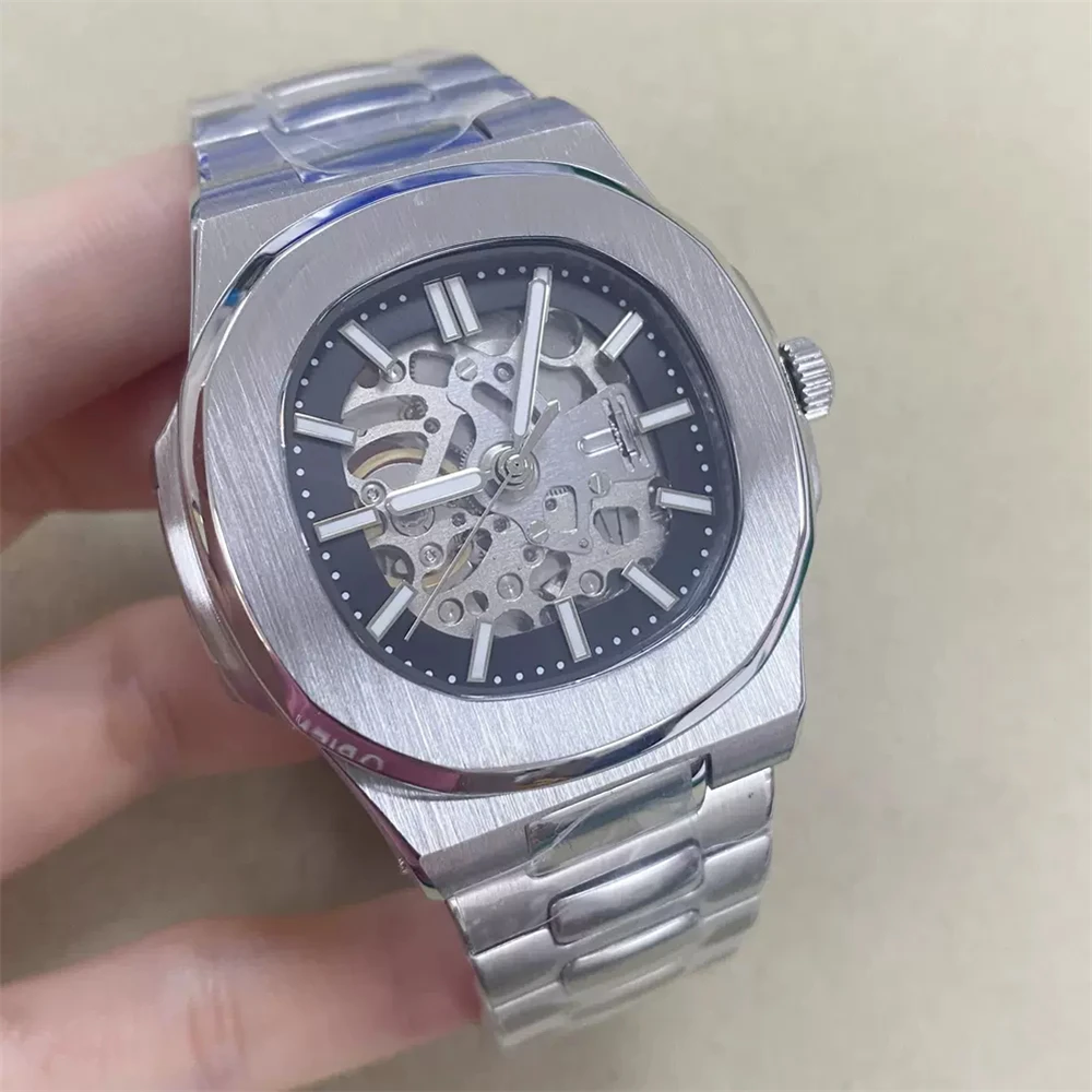 New 41mm Mechanical Watch, Stainless Steel Watch Strap Case, Transparent Film Dial, NH70 Movement Sapphire Glass Watch for Men