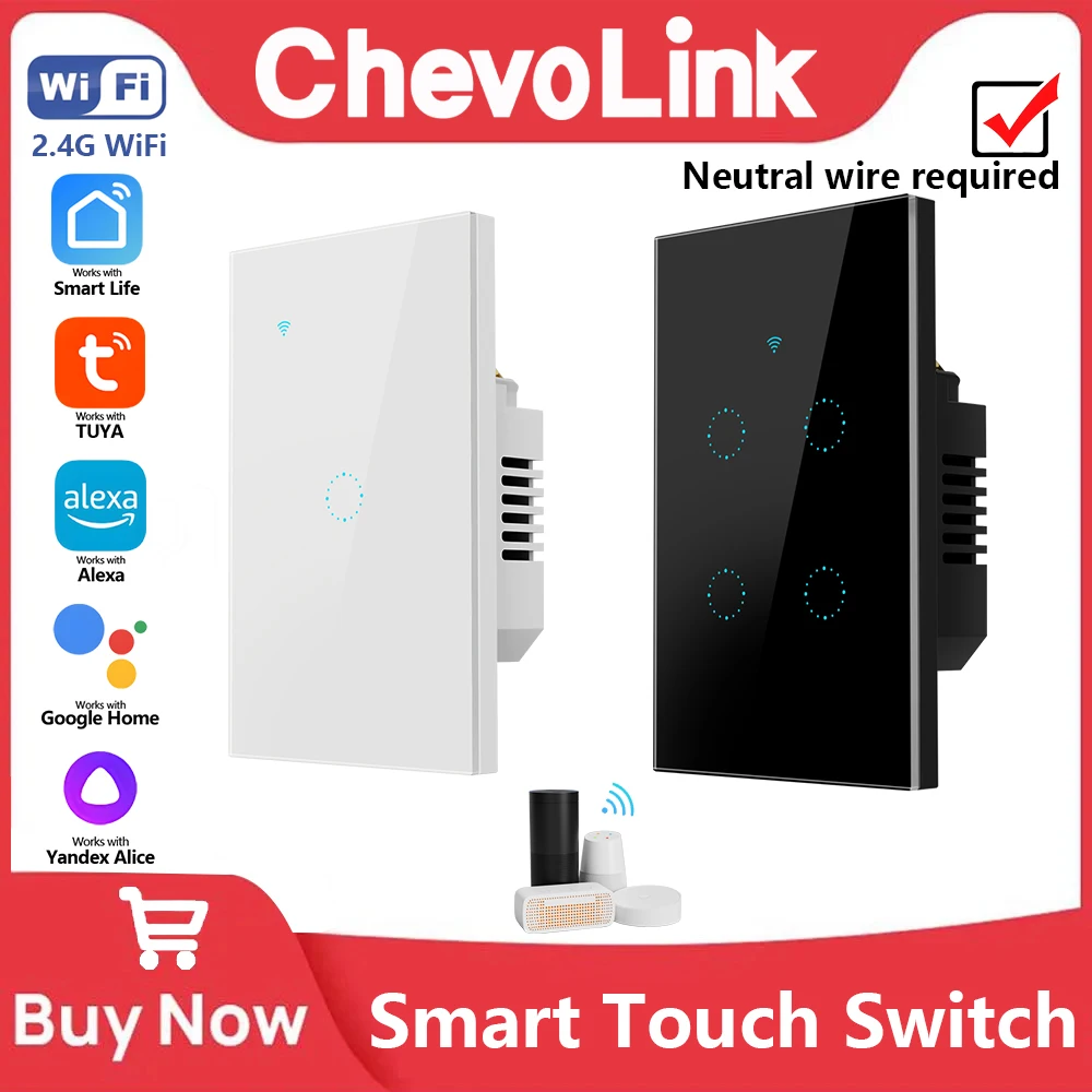 Tuya smart wifi switch touch button, tempered glass easy to clean, supports Alexa, Google Home and other app control