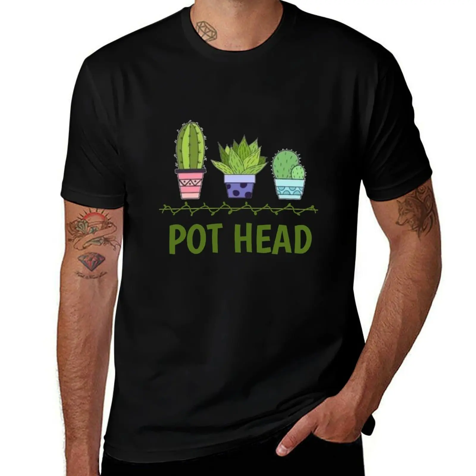 Pot Head with Succulent Cactus Stone Flowers? T-Shirt Holiday Simple Tee Shirt T-Shirt