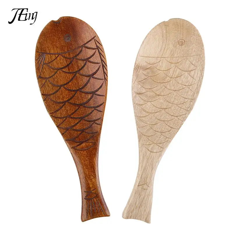 Colher de arroz em forma de peixe criativo japonês, Cute Nature Wooden Non-Stick Arroz Shovel Scoop, Utensílios de cozinha Suprimentos, Retro