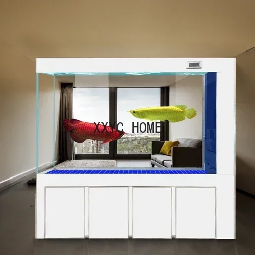 

Super Witte Glazen Aquarium Woonkamer Grote Vloer Huishoudelijke Ingang Ecologische Pot Bodem Filter Tank Aquarium
